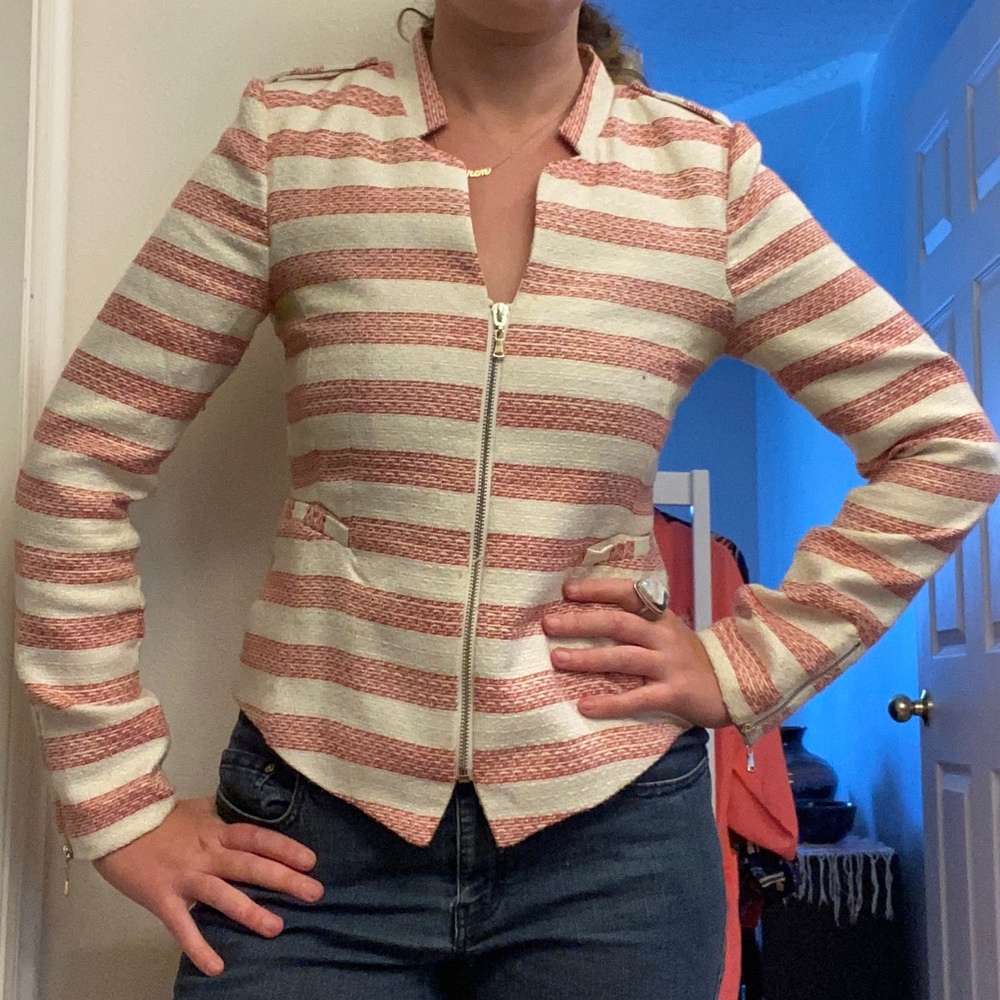 Modern Red + White Striped Blazer